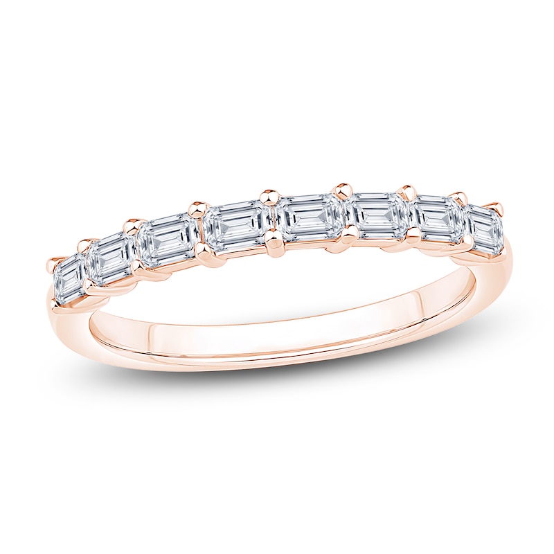 Main Image 1 of Certified Emerald-Cut Diamond Anniversary Ring 3/4 ct tw 14K Rose Gold