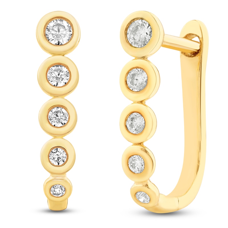 Main Image 2 of Bezel-Set Graduated Hoop Earrings 1/4 ct tw 14K Yellow Gold