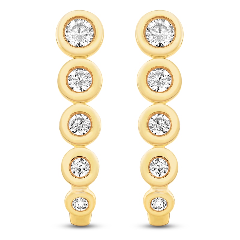Main Image 3 of Bezel-Set Graduated Hoop Earrings 1/4 ct tw 14K Yellow Gold