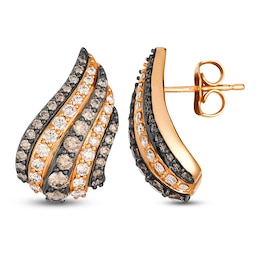 Le Vian Diamond Curved Stud Hoop Earrings 1-1/4 ct tw 14K Strawberry Gold