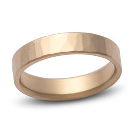 Men's Hammered Matte Wedding Band 14K Yellow Gold 5mm