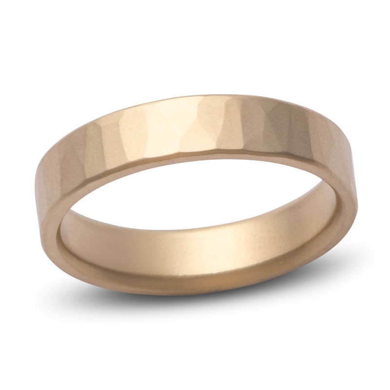 Main Image 1 of Men's Hammered Matte Wedding Band 14K Yellow Gold 5mm