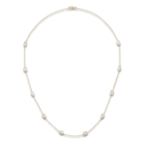 Jared Signature Bezel Collection Marquise & Emerald-Cut Lab-Grown Diamond Station Necklace 2-1/2 ct tw 14K Yellow Gold 18"