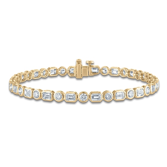 Jared Signature Bezel Collection Round & Emerald-Cut Lab-Grown Diamond Alternating Bracelet 6-1/5 ct tw 14K Yellow Gold 7"
