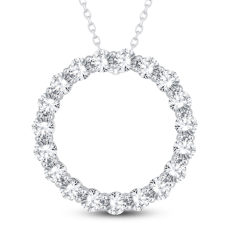 Main Image 1 of Diamond Circle Pendant Necklace 2 ct tw Round 14K White Gold 18"