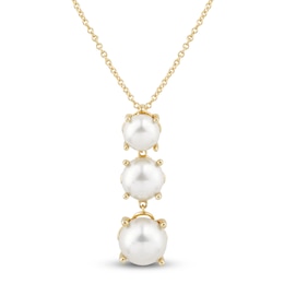 Button Cultured Pearl Trio Drop Necklace 14K Yellow Gold