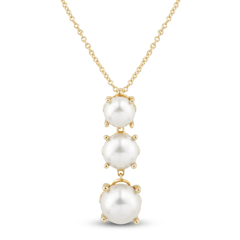 Main Image 1 of Button Cultured Pearl Trio Drop Necklace 14K Yellow Gold