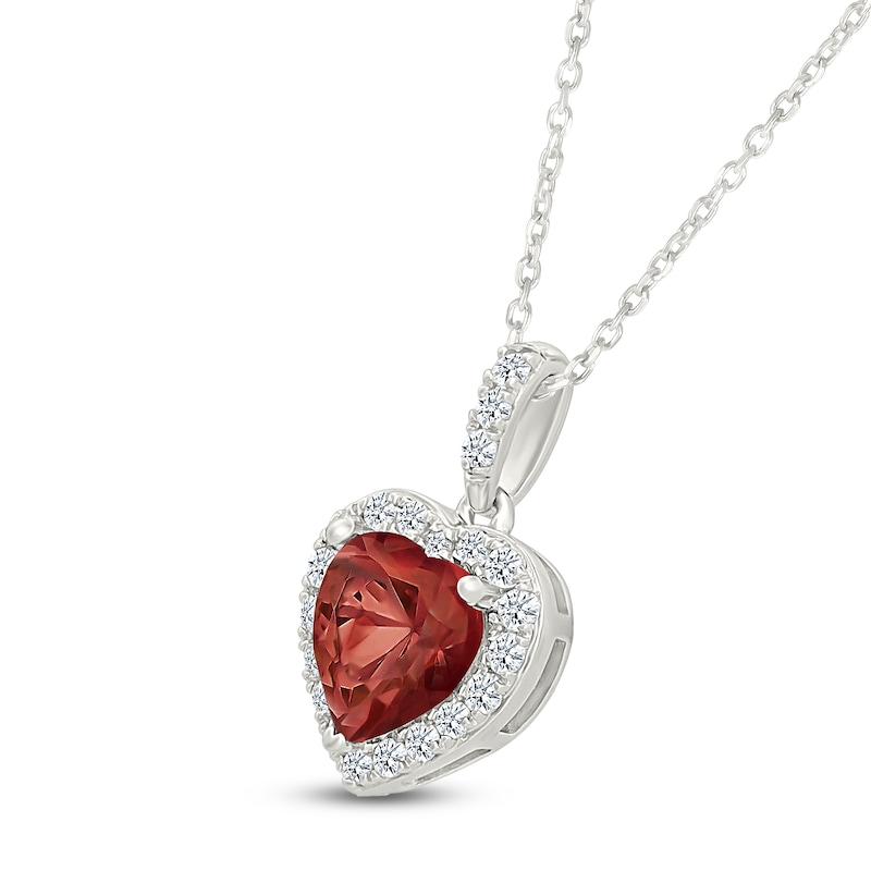Main Image 2 of Heart-Shaped Natural Garnet & White Lab-Created Sapphire Heart Necklace Sterling Silver 18"