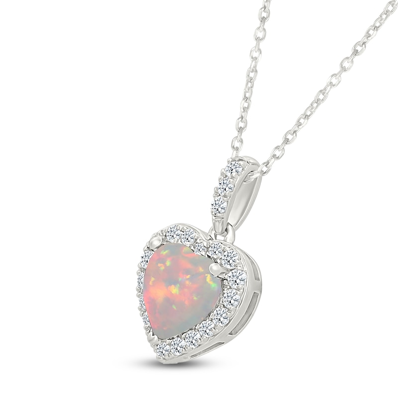 Main Image 2 of Heart-Shaped Lab-Created Opal & White Lab-Created Sapphire Heart Necklace Sterling Silver 18"