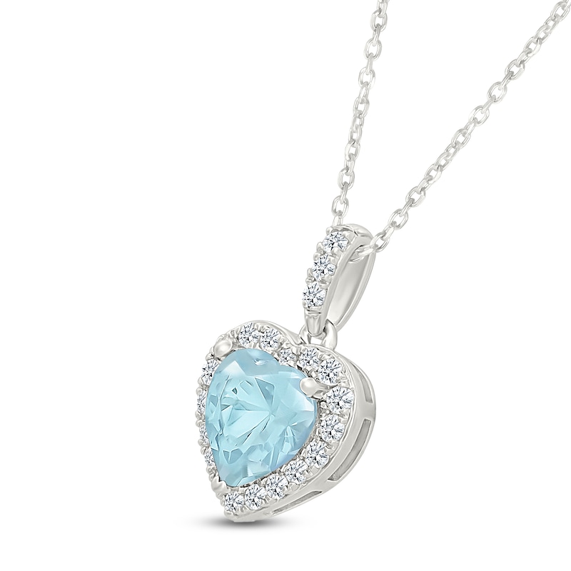 Main Image 2 of Heart-Shaped Aquamarine & White Lab-Created Sapphire Heart Necklace Sterling Silver 18"