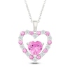 Thumbnail Image 1 of Pink & White Lab-Created Sapphire Double Heart Necklace Sterling Silver 18"