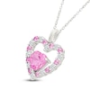 Thumbnail Image 2 of Pink & White Lab-Created Sapphire Double Heart Necklace Sterling Silver 18"
