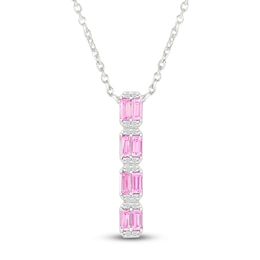 Baguette-Cut Pink Lab-Created Sapphire & White Lab-Created Sapphire Vertical Bar Necklace Sterling Silver 18"