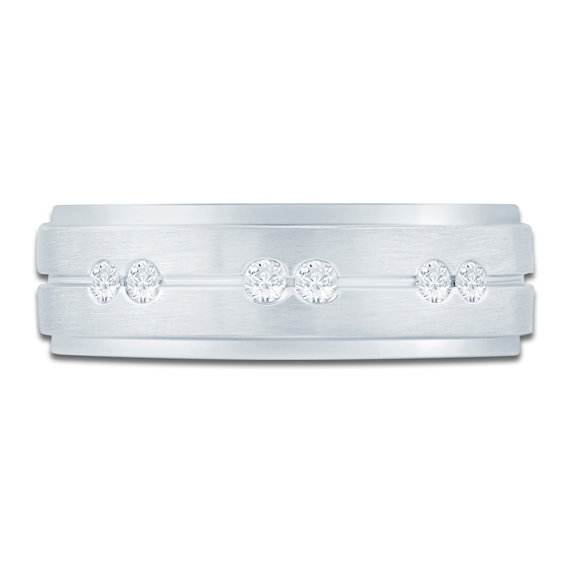 Main Image 3 of Men's Certified Diamond Satin Finish Wedding Band 1/5 ct tw 14K White Gold