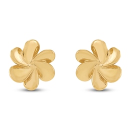Flower Stud Earrings Solid 14K Yellow Gold