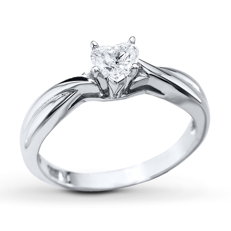 Main Image 1 of Solitaire Diamond Ring 3/8 ct tw Heart-cut 14K White Gold