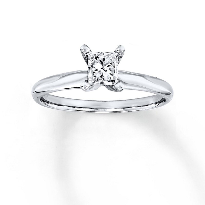 Diamond Solitaire Ring 1/2 carat Princess-cut 14K White Gold (I2/I)