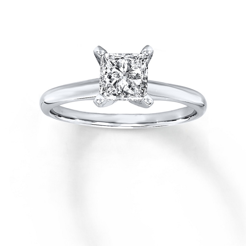 Diamond Solitaire Ring 1 carat Princess-cut 14K White Gold (I2/I) with 360