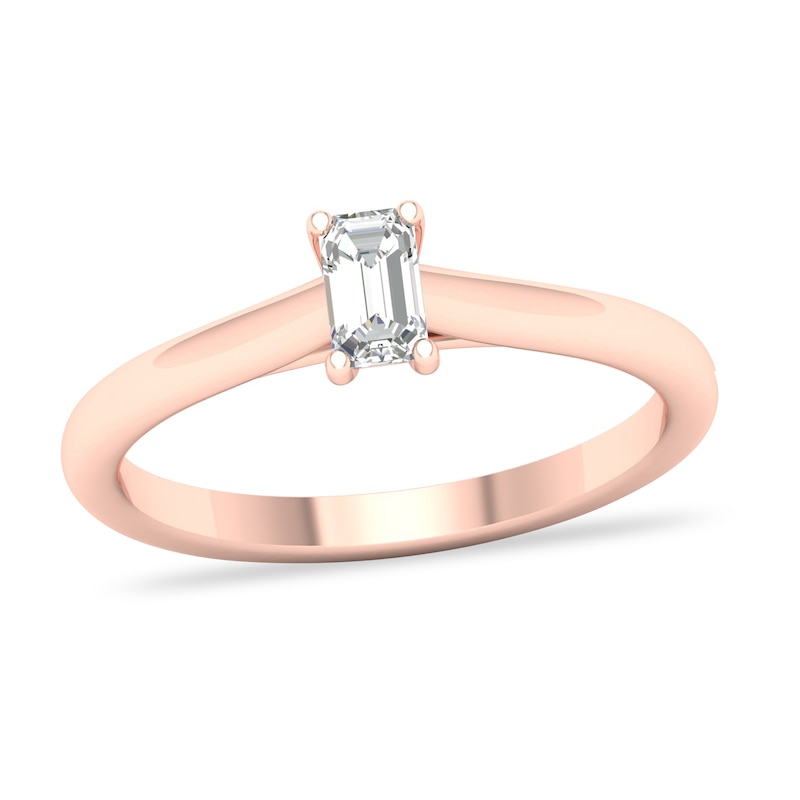 Diamond Solitaire Ring 1/3 ct tw Emerald-cut 14K Rose Gold (SI2/I) with 360