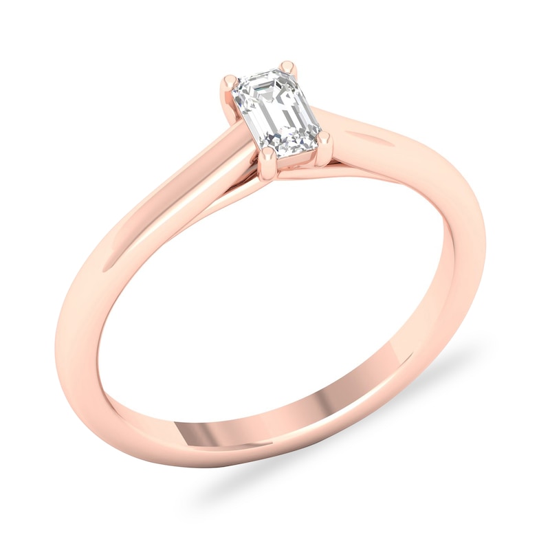 Main Image 4 of Diamond Solitaire Ring 1/4 ct tw Emerald-cut 14K Rose Gold (SI2/I)