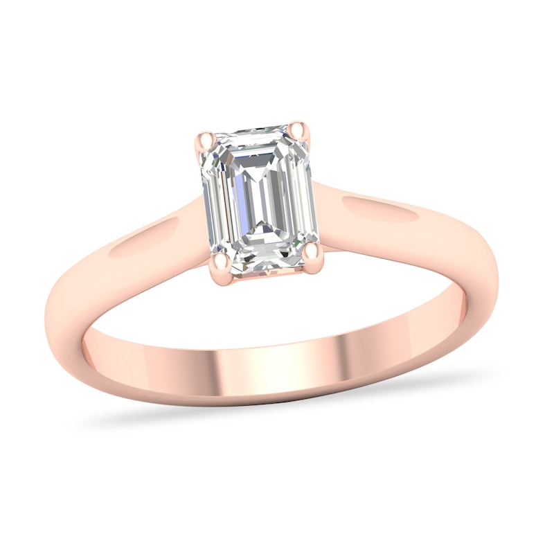 Main Image 1 of Diamond Solitaire Ring 1 ct tw Emerald-cut 14K Rose Gold (SI2/I)