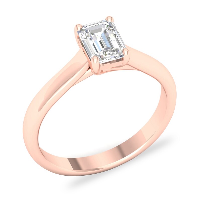 Main Image 4 of Diamond Solitaire Ring 1 ct tw Emerald-cut 14K Rose Gold (SI2/I)
