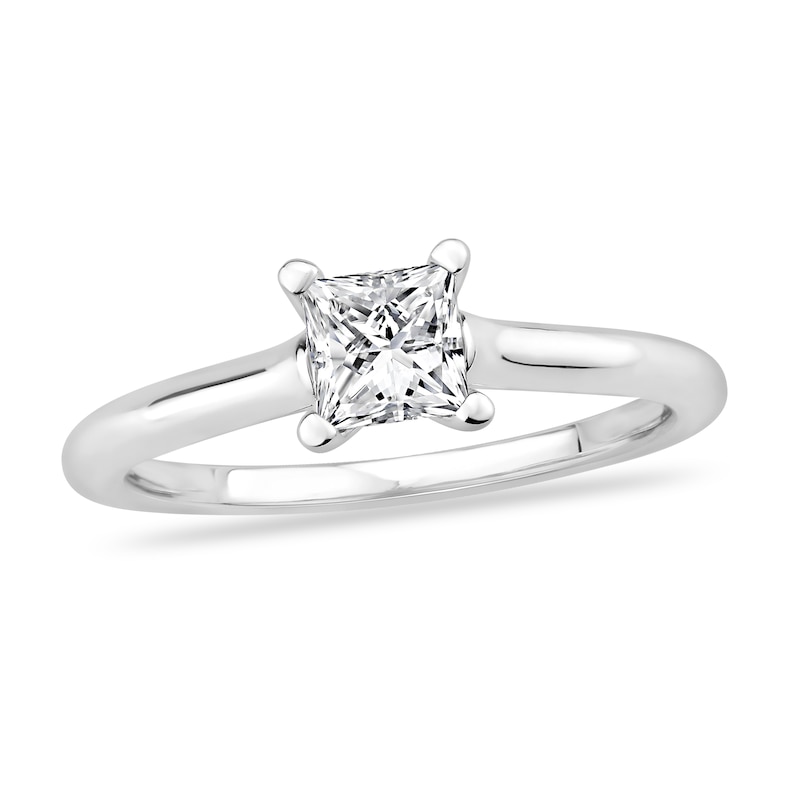 Diamond Solitaire Engagement Ring 7/8 ct tw Princess-cut 14K White Gold (I2/I) with 360