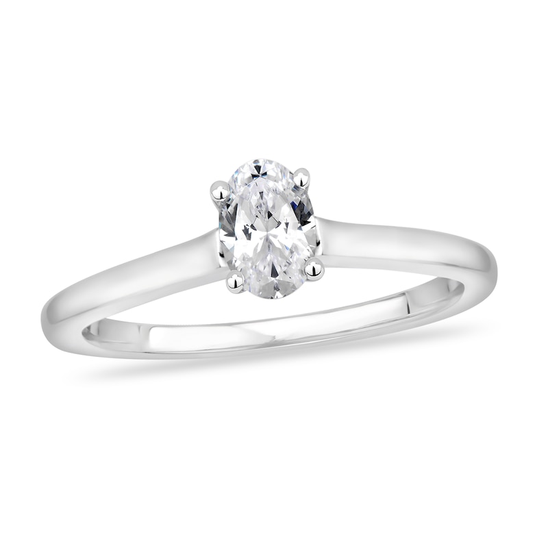 Diamond Solitaire Engagement Ring 1/2 ct tw Oval-cut 14K White Gold (I2/I) with 360