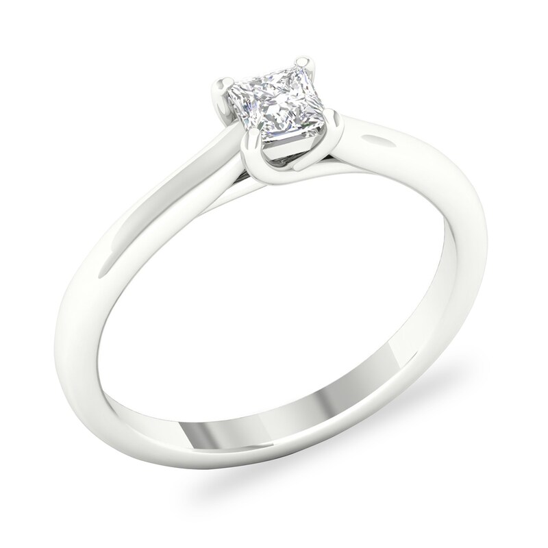 Main Image 4 of Diamond Solitaire Ring 1/3 ct tw Princess-cut 14K White Gold (SI2/I)