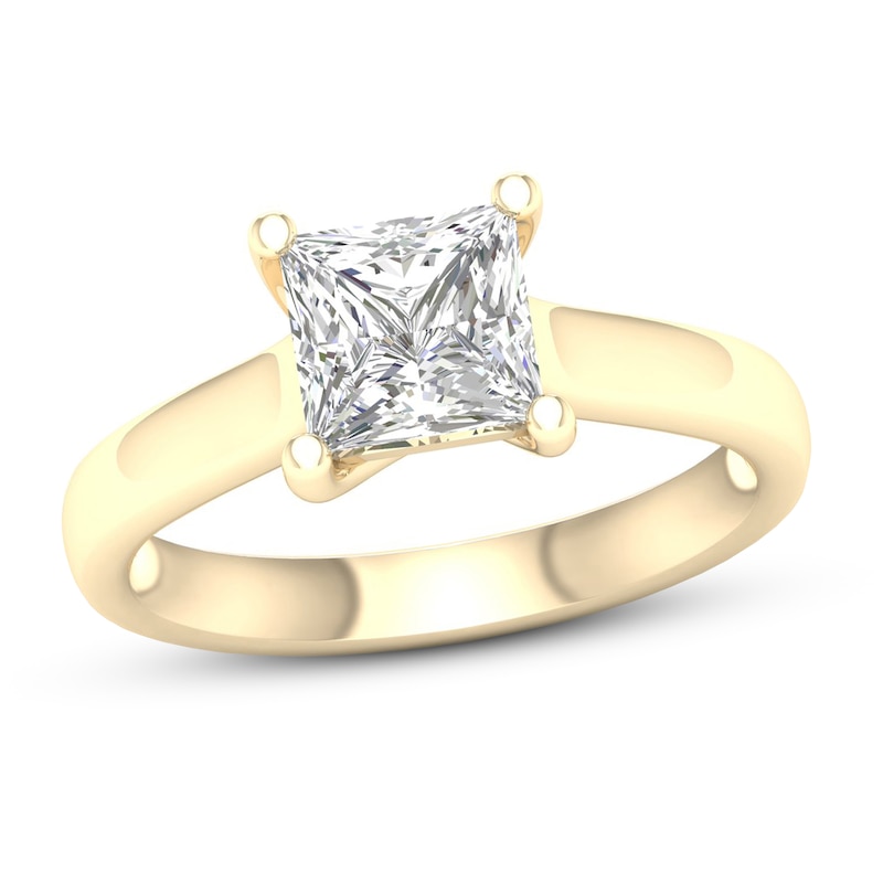 Diamond Solitaire Ring 2 ct tw Princess-cut 14K Yellow Gold (I1/I) with 360