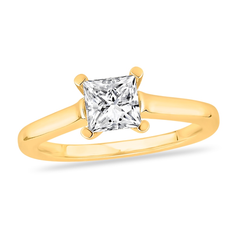 Diamond Solitaire Engagement Ring 1 ct tw Princess-cut 14K Yellow Gold (I2/I) with 360