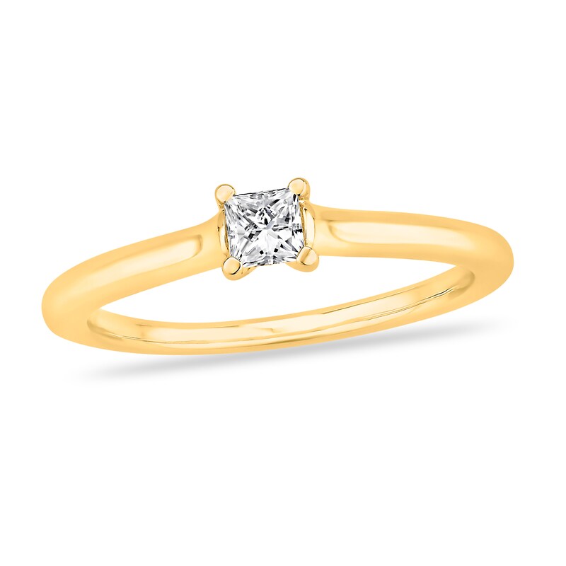 Diamond Solitaire Engagement Ring 1/5 ct tw Princess-cut 14K Yellow Gold (I2/I) with 360