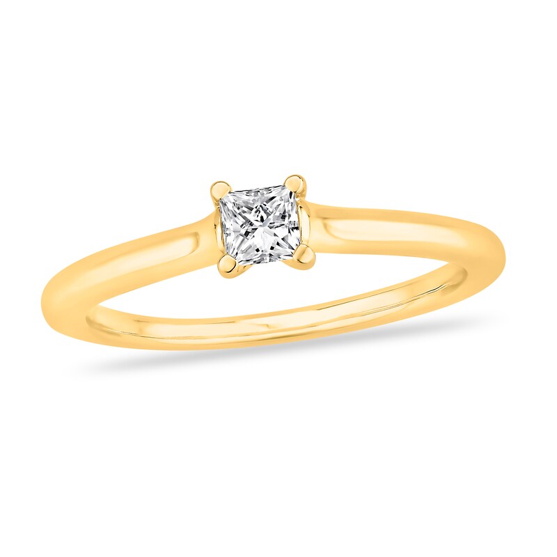 Diamond Solitaire Engagement Ring 1/3 ct tw Princess-cut 14K Yellow Gold (I2/I) with 360