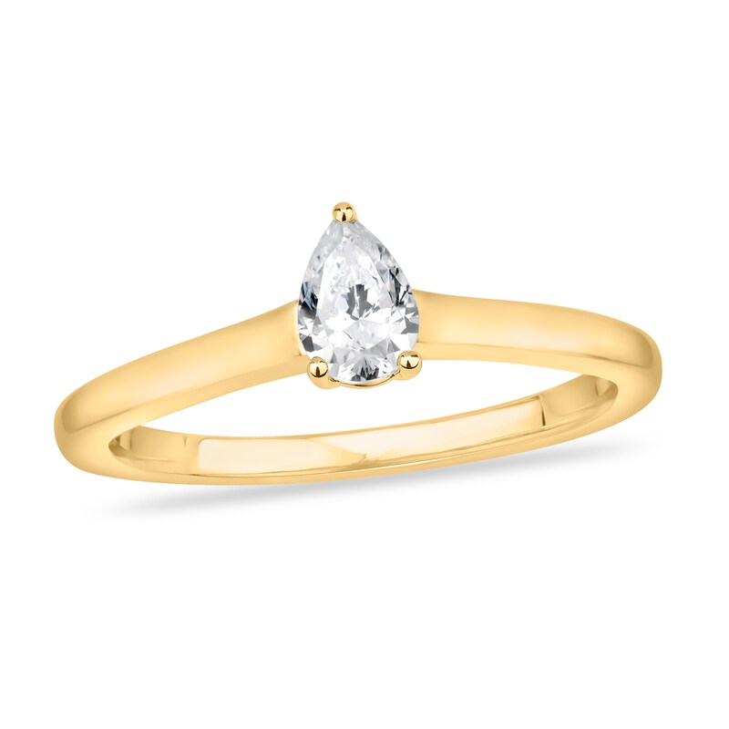 Diamond Solitaire Engagement Ring 3/4 ct tw Pear-shaped 14K Yellow Gold (I2/I) with 360