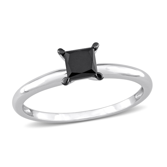 Black Diamond Solitaire Engagement Ring 3/4 ct tw Princess-cut 14K White Gold