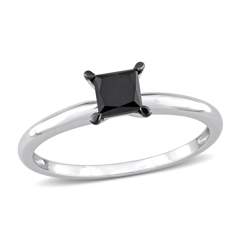 Main Image 1 of Black Diamond Solitaire Engagement Ring 3/4 ct tw Princess-cut 14K White Gold