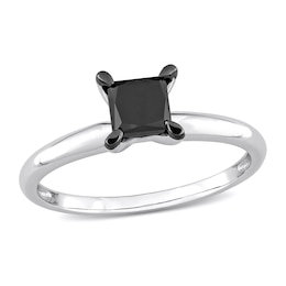 Black Diamond Solitaire Engagement Ring 1 ct tw Princess-cut 14K White Gold