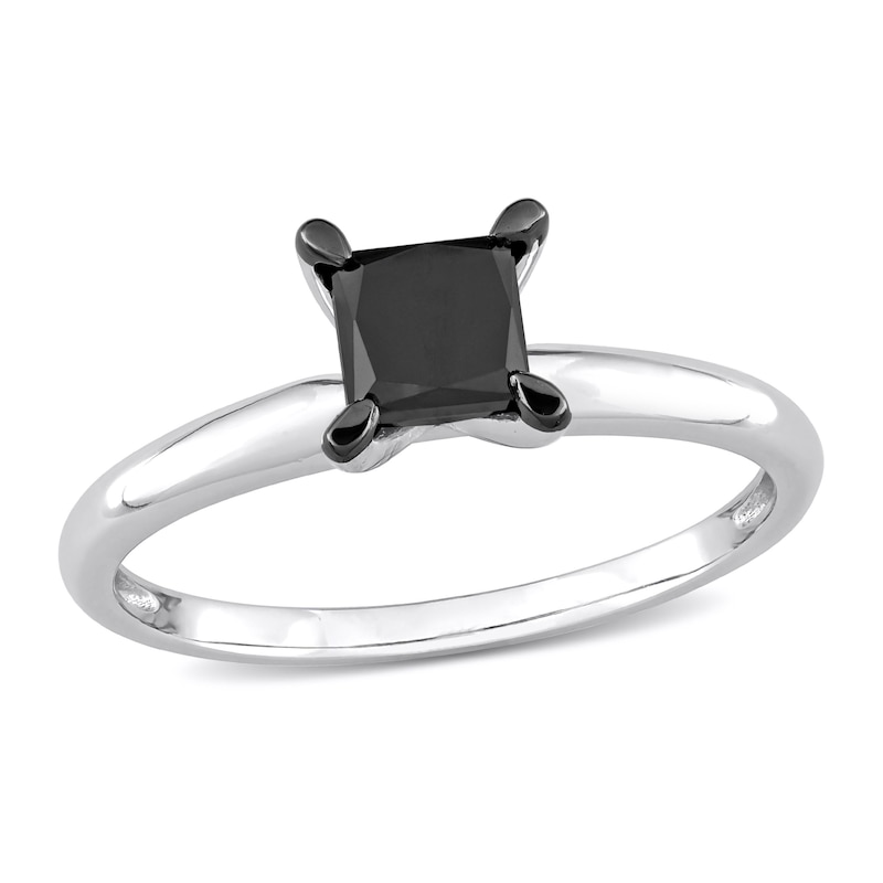 Main Image 1 of Black Diamond Solitaire Engagement Ring 1 ct tw Princess-cut 14K White Gold