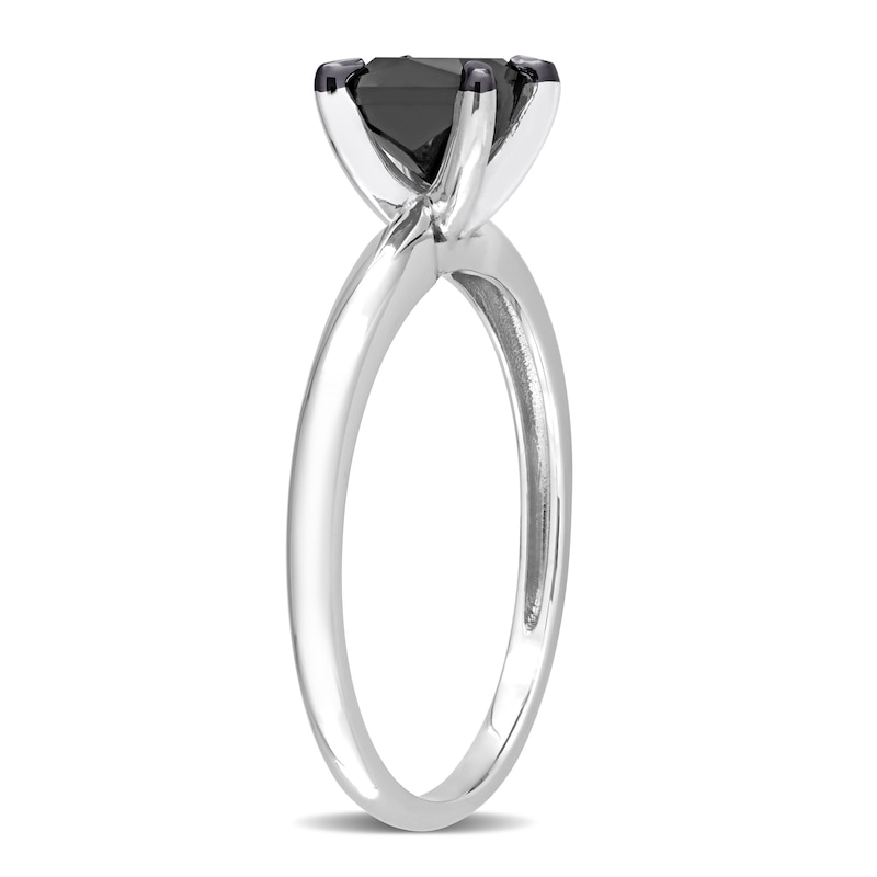 Black Diamond Solitaire Engagement Ring 1 ct tw Princess-cut 14K White Gold