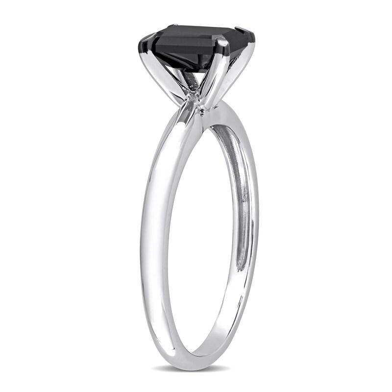 Black Diamond Solitaire Engagement Ring 1 ct tw Emerald-cut 14K White Gold