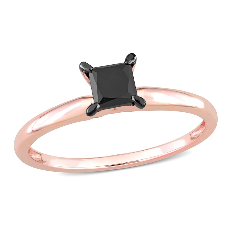 Black Diamond Solitaire Engagement Ring 3/4 ct tw Princess-cut 14K Rose Gold