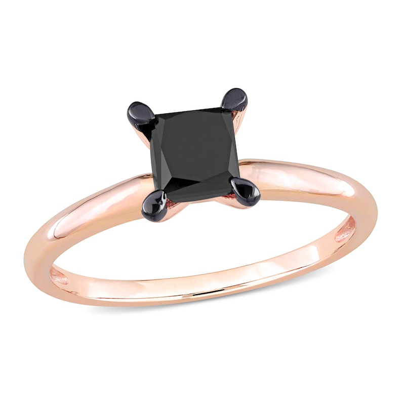 Main Image 1 of Black Diamond Solitaire Engagement Ring 1 ct tw Princess-cut 14K Rose Gold