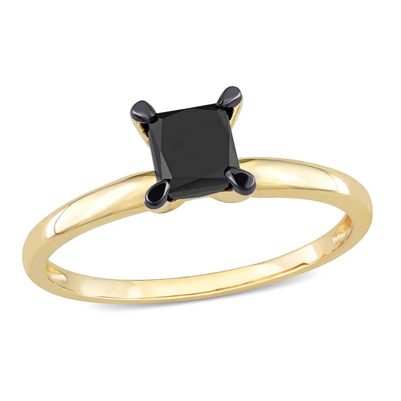 Black Diamond Solitaire Engagement Ring 1 ct tw Princess-cut 14K Yellow ...