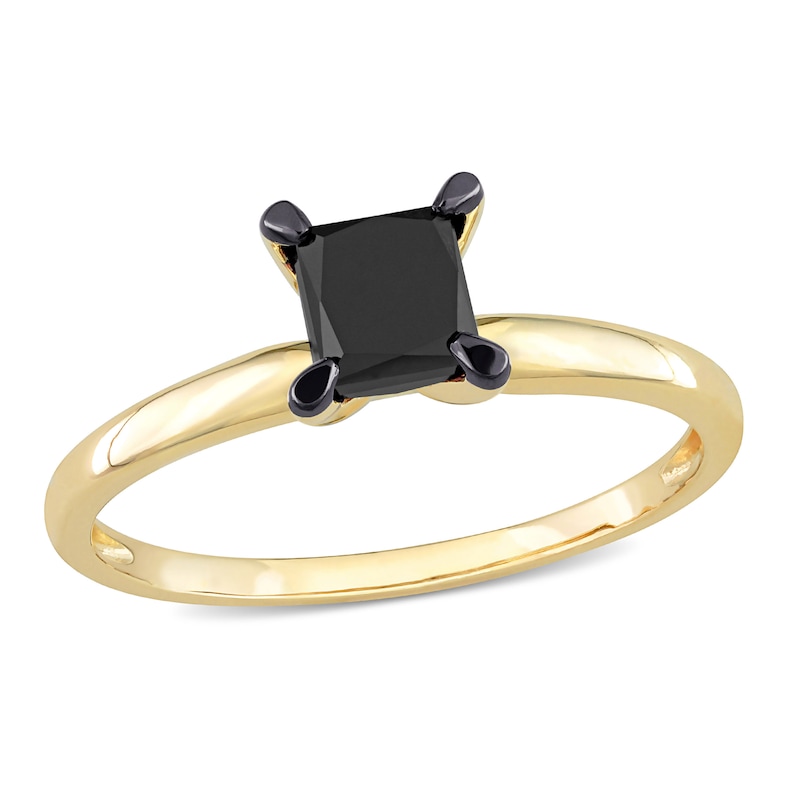 Main Image 1 of Black Diamond Solitaire Engagement Ring 1 ct tw Princess-cut 14K Yellow Gold
