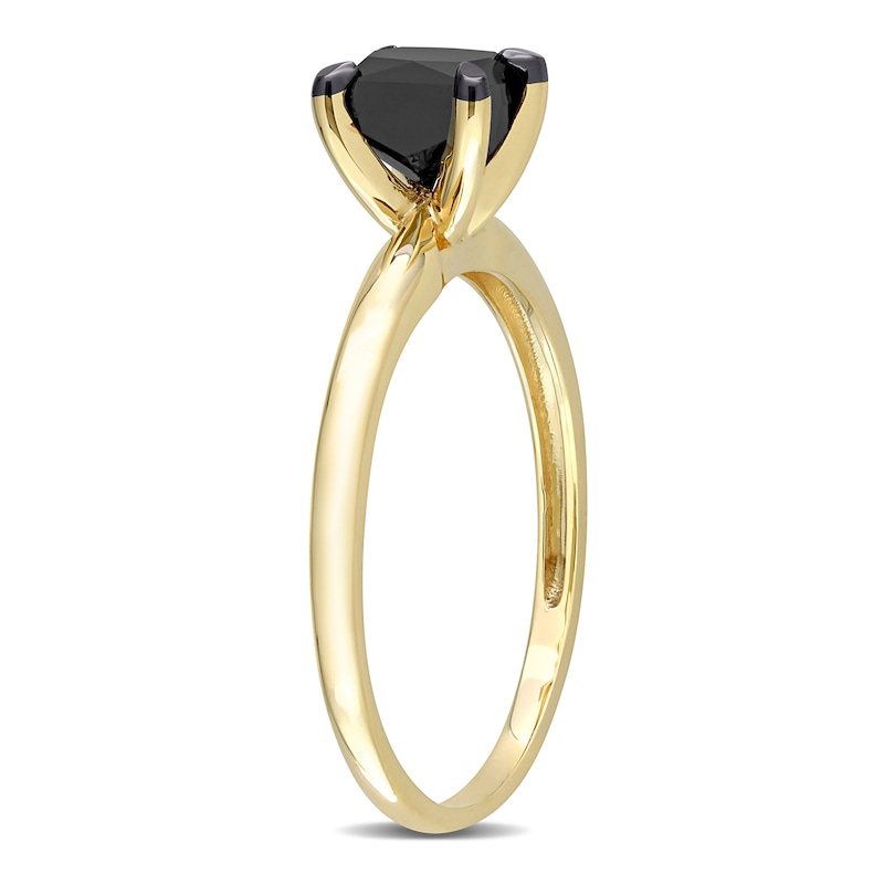 Main Image 2 of Black Diamond Solitaire Engagement Ring 1 ct tw Princess-cut 14K Yellow Gold