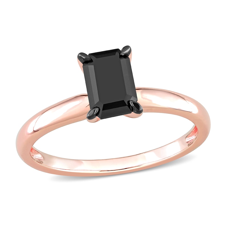 Black Diamond Solitaire Engagement Ring 1 ct tw Emerald-cut 14K Rose Gold