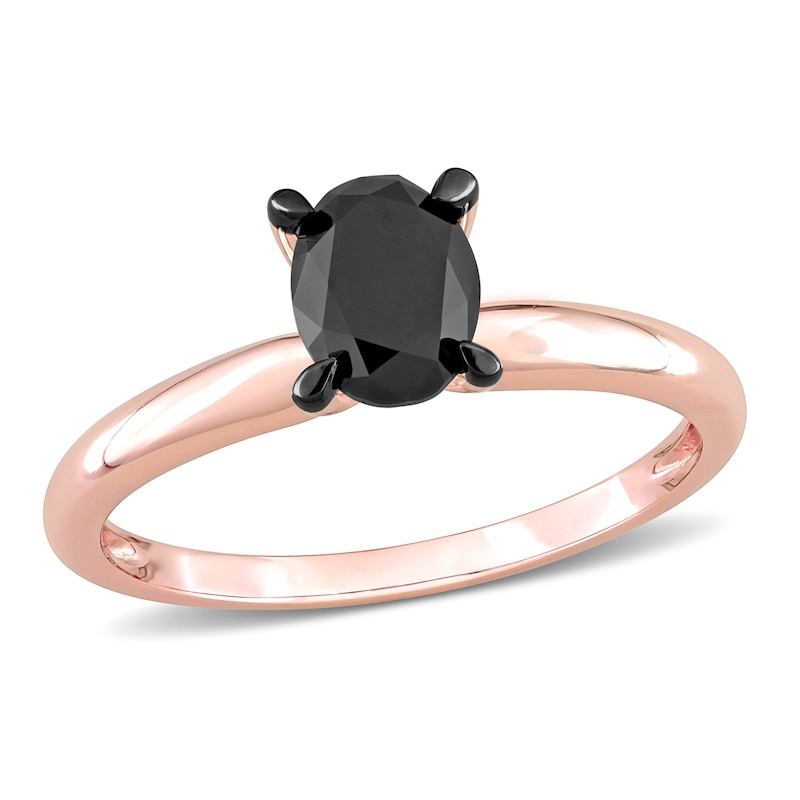 Black Diamond Solitaire Engagement Ring 1 ct tw Oval-cut 14K Rose Gold