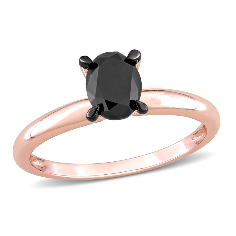 Black Diamond Solitaire Engagement Ring 1 ct tw Oval-cut 14K Rose Gold