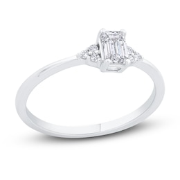 Diamond Engagement Ring 3/8 ct tw Emerald/Round 14K White Gold
