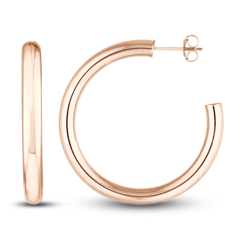 Polished Open Hoop Earrings 14K Rose Gold 35mm